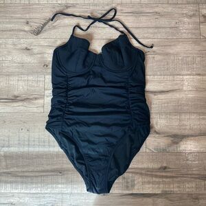 J Crew one piece black swimsuit ruched halter neck (P21)